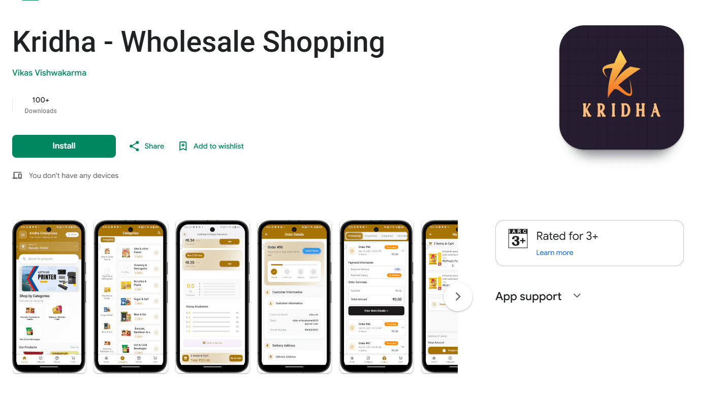 Kridha: A Wholesale B2B Shopping App for Indian Businesses