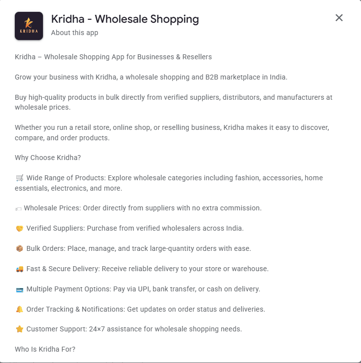 Kridha: A Wholesale B2B Shopping App for Indian Businesses gallery 2